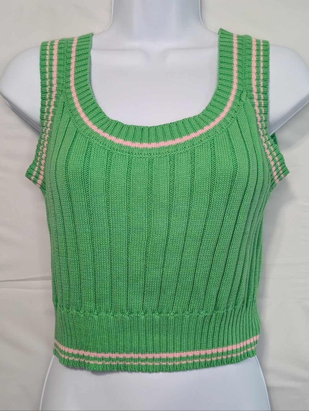 Vici Womens Small Sweater Vest Green Pink Top Preppy Academia Tenniscore